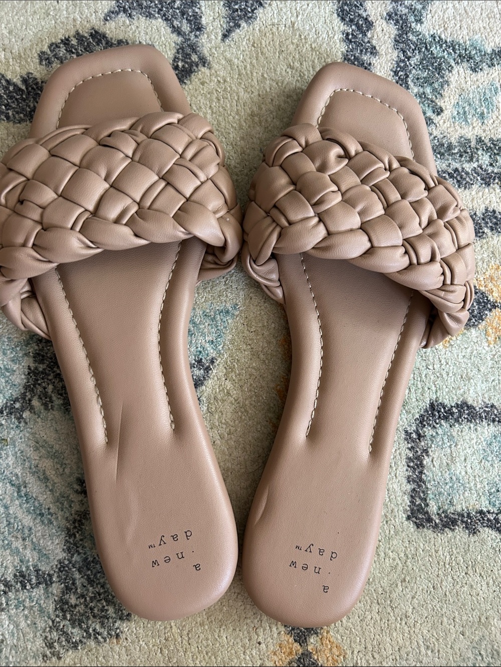 a new day Braided Square-Toe Slide Mules in Taupe